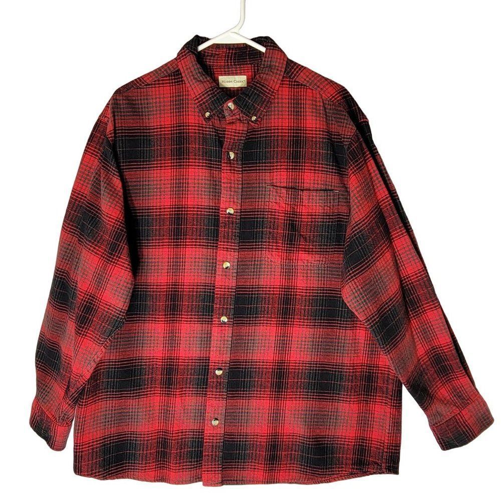 Hobbs Creek Flannel Shirt Buffalo Plaid Shacket Mens XL Bass Pro Shop Red Black‎